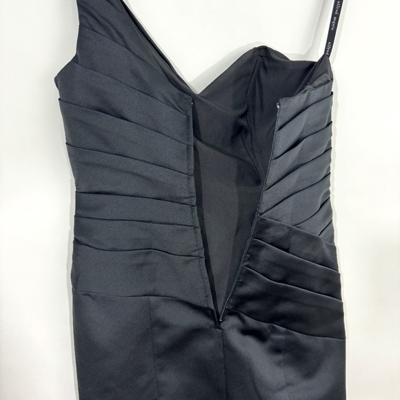 Alfred Angelo Size 6 Small Black Satin One Shoulder Pleated Cocktail Dress - Picture 7 of 7